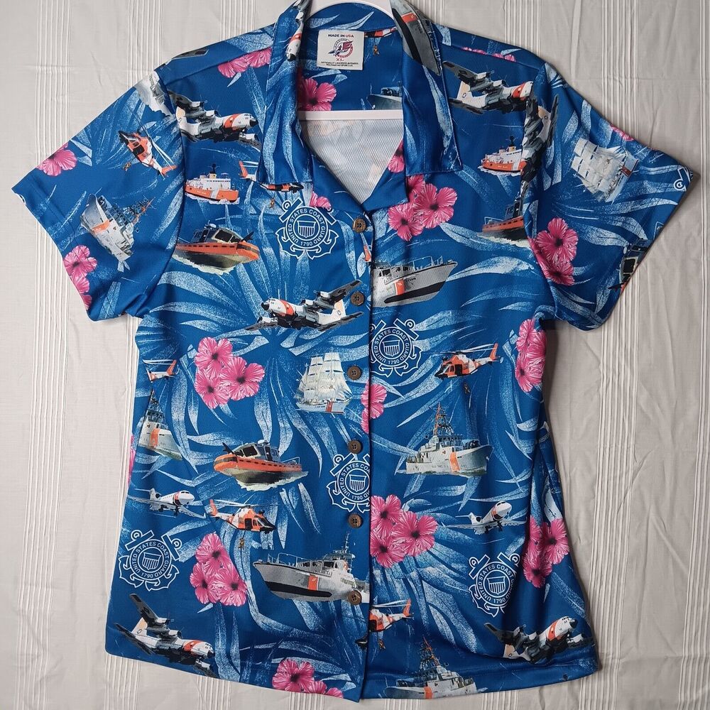 American Excellence Sport US Coast Guard Hawaiian‎ Shirt Made is USA Women's XL